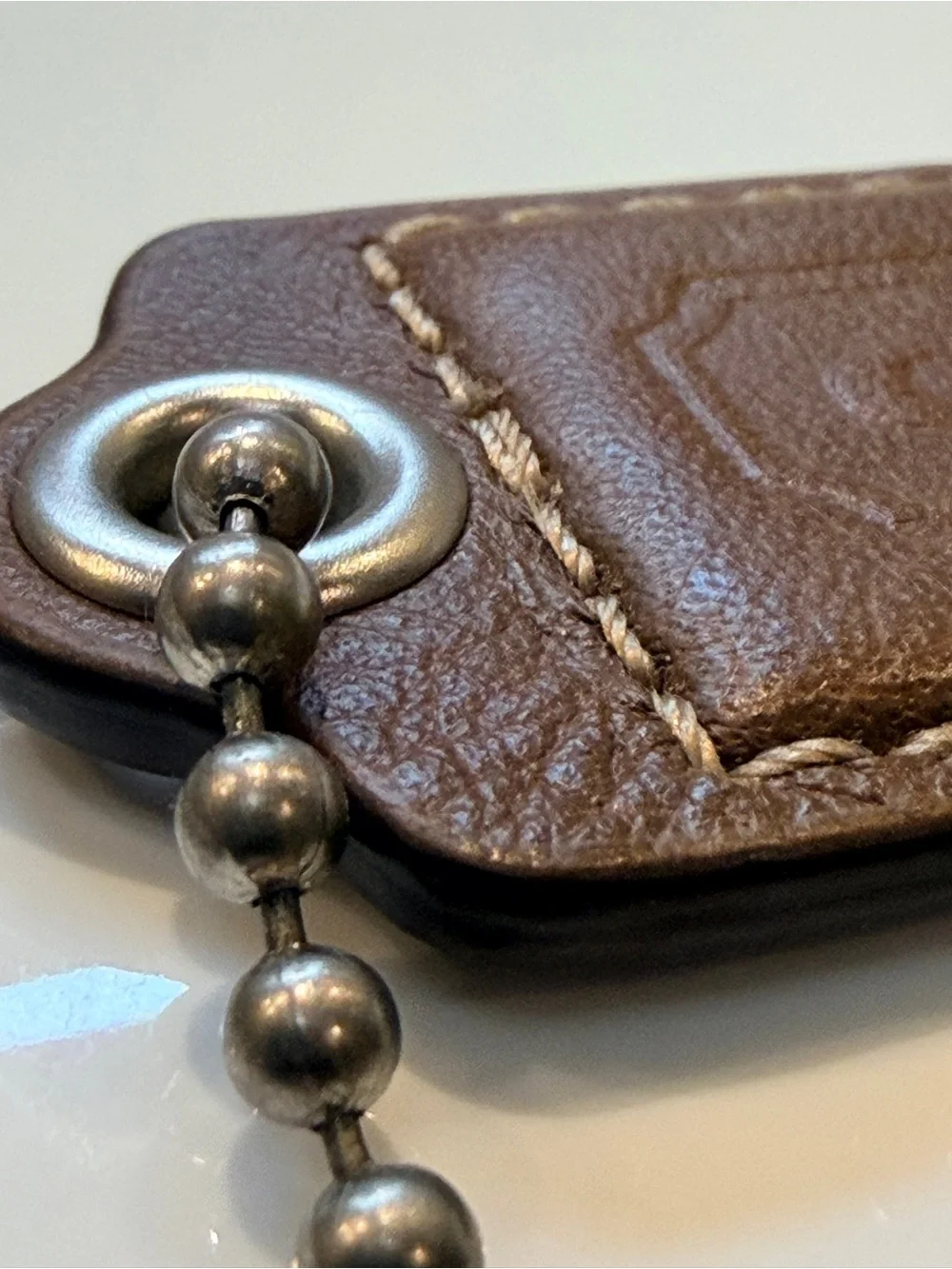 Coach Gray Leather Hangtag Keychain Bag Charm Replacement Tag Vintage